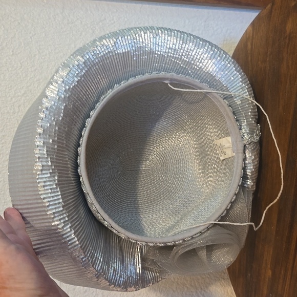 Vintage Silver Tulle DERBY/ Church HAT W/ Strap Stunning!